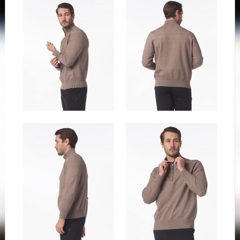Glider Men’s Quarter Zip Sweater L | Brown Mock Neck Pullover | Cotton Blend